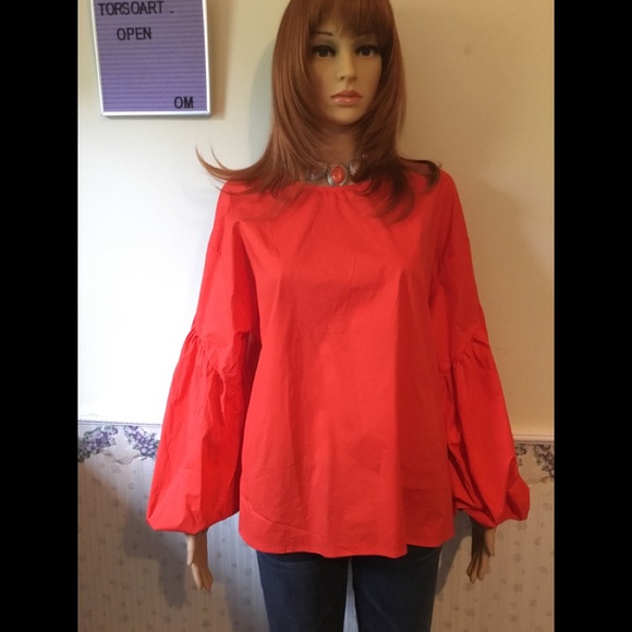 Gorgeous Large red-orange blouse bishop sleeve - Picture 5 of 8